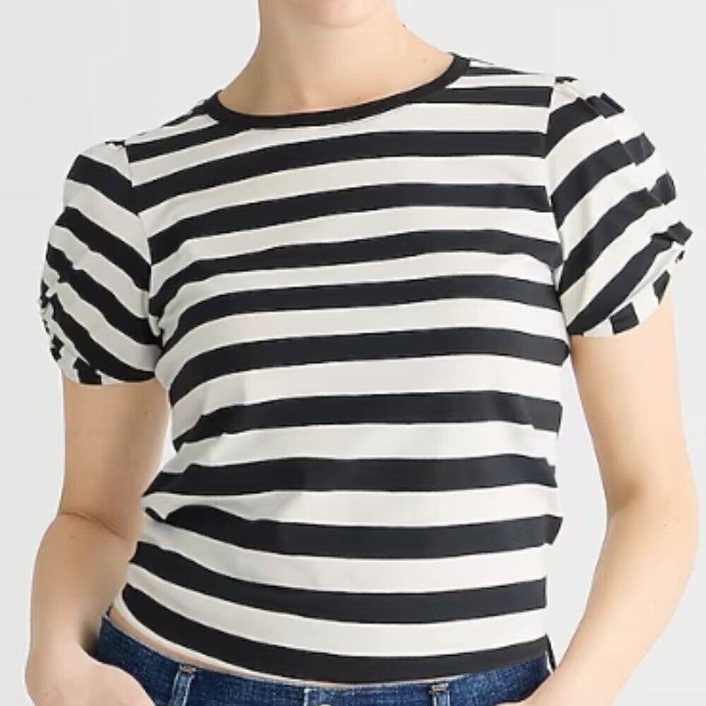 J. Crew Black and White Striped Short Sleeve Tee